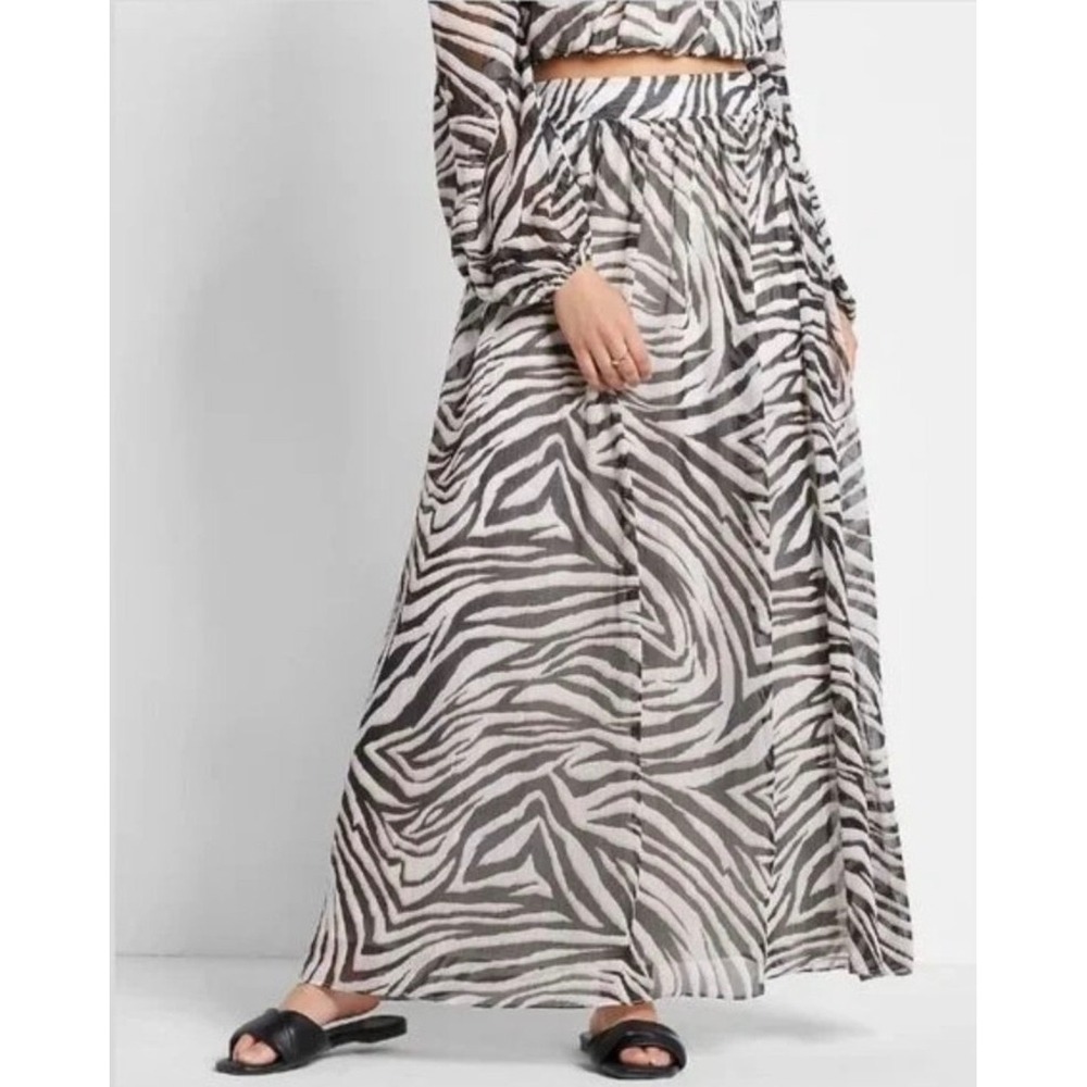 Express x Rachel Zoe Zebra Print Maxi Skirt Black White Gold Metallic XS‎ NEW